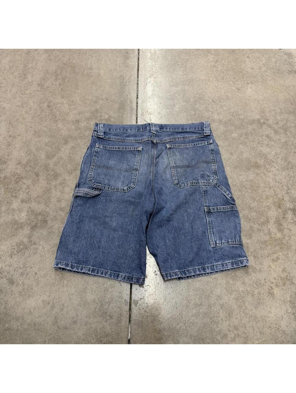 vintage wrangler faded blue relaxed baggy fit carpenter jean shorts jorts 33